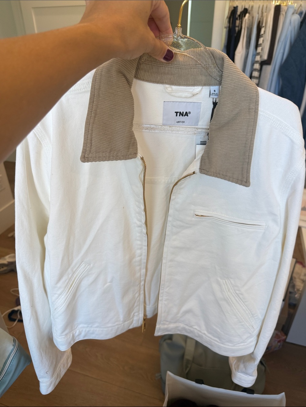 TNA Barkley Light White denim Jacket with Beige Corduroy Collar
